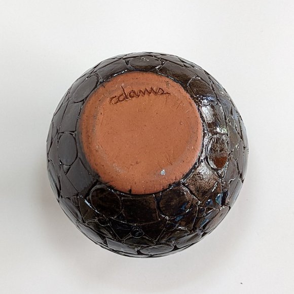 Handmade+Signed "adams" Studio Blue Iridescent Fired Clay Vase Geometric Shapes - Picture 5 of 5